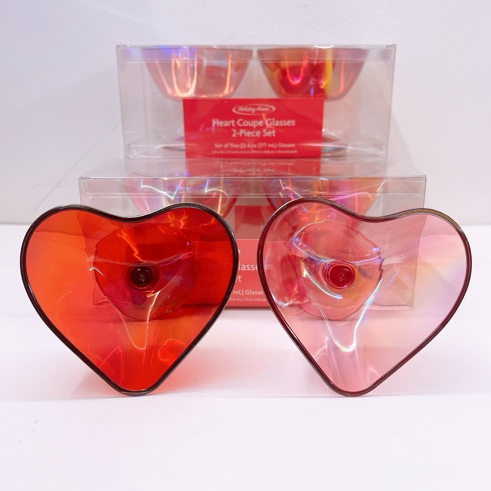Heart‎ COUPE Champagne Glasses Plastic Pink & Red Set Of 8 pcs. Girls Party NEW!